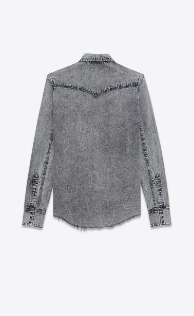 SAINT LAURENT Western Shirts Man Western-style shirt in faded gray denim b_V4